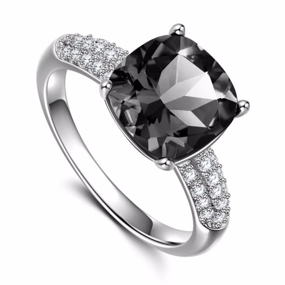 New 925 Silver Round Cut Black Sapphire Ring